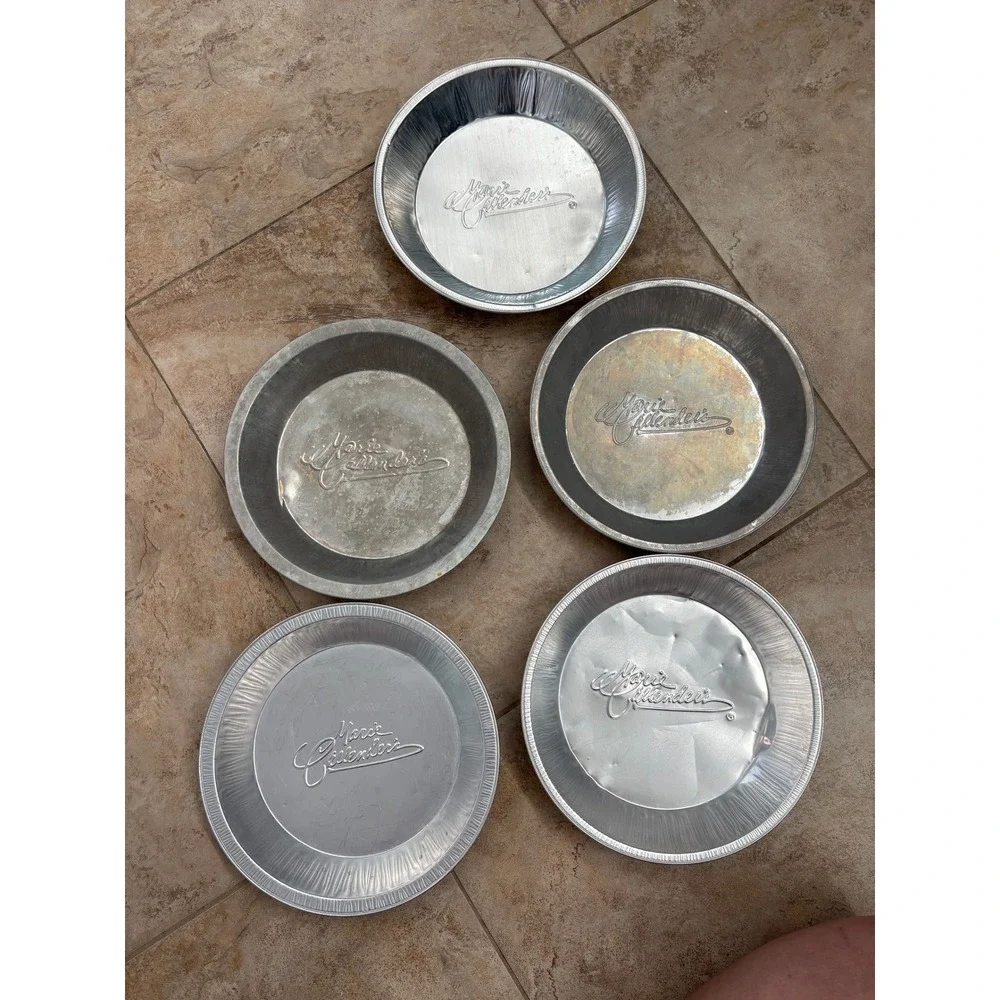 Vintage Marie Callender's Aluminum Pie Tins Set of 5 Embossed Logo Metal Pans
